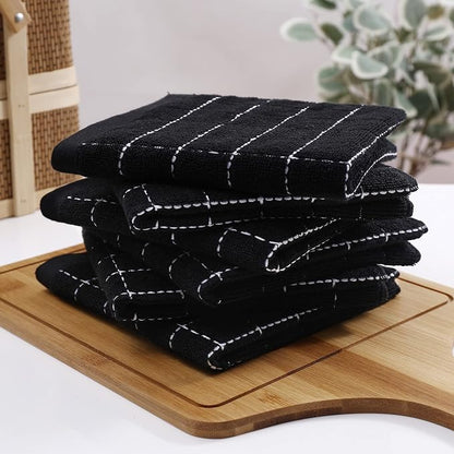 Homaxy 100% Cotton Terry Kitchen Dish Cloths, Ultra Soft and Absorbent Dish Towels for Kitchen, Suitable for Drying and Washing Dishes, 6 Pack, 12 x 12 Inches, Black