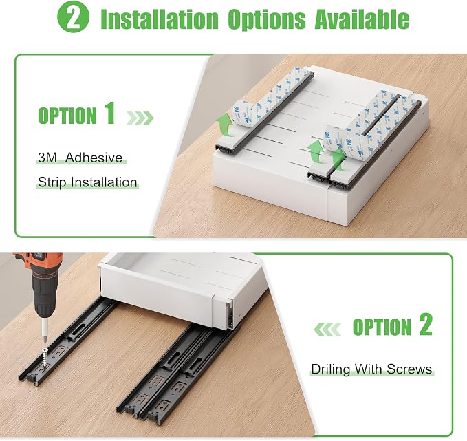 1 Pcs Pull Out Drawers for Cabinets Organizer Expandable Width(11.8"-19.4"), Depth(16.45"-21.7") With 3 Rails, No Drill Roll Out Drawer, Adhesive Sliding Drawers