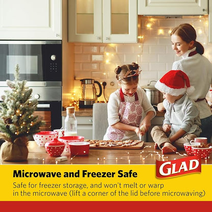 Glad GladWare Holiday Food Storage Containers with Reversible Gift Tags, Large Rectangle BPA Free Plastic for Holiday Cookies and Gifting, Microwave Freezer Dishwasher Safe, 64 Oz, 3 Count