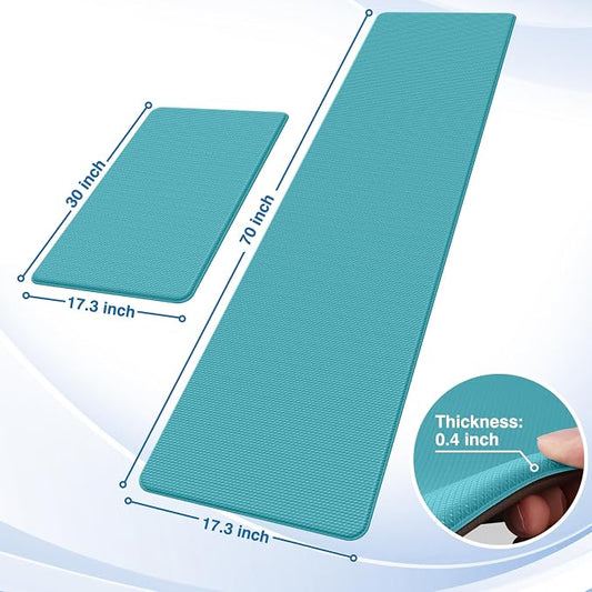 StepRite Kitchen Mats, 2PCS Kitchen Rugs, Cushioned Anti Fatigue Kitchen Mats for Floor, Non-Slip Standing Desk Mat, Waterproof Kitchen Rug Set for Kitchen, Floor, Office, 17.3"x30"+17.3"x70", Green