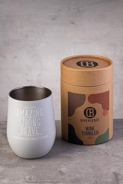 DIVERSEBEE Inspirational Thank You Gifts for Women, Best Friend, Mom, Wife, Girlfriend, Coworker, Nurse, Encouragement Birthday Wine Gifts - Insulated Wine Tumbler Cup with Lid (Glacier Gray)
