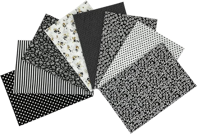 8Pcs 20 x 20 Inch Sewing Fabric Squares, Patterned Cotton Crafts Fabric Bundles Floral Patterns Printed Tissue Patchwork Fabrics Square for Quilting, Home Décor, Scrapbooking, Handwork (Black)