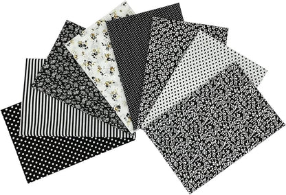 8Pcs 20 x 20 Inch Sewing Fabric Squares, Patterned Cotton Crafts Fabric Bundles Floral Patterns Printed Tissue Patchwork Fabrics Square for Quilting, Home Décor, Scrapbooking, Handwork (Black)