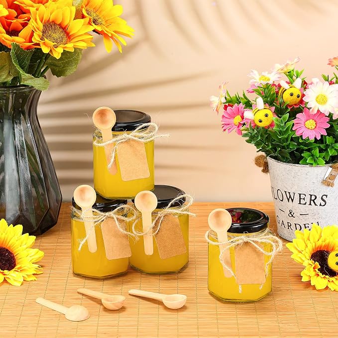 Baderke 50 Sets 3 Inch Mini Wooden Spoons Small Wooden Spoons Disposable Small Spoons for Spice Jars Wood Spoons with Tags and Twine Condiments Honey Sugar Kitchen Cooking Oil Tea Coffee