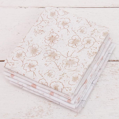 Threadart Exclusive 5 Fat Quarter Bundles - White Vintage Prints 100% Cotton Fabric - Premium 100% Cotton Quilting Fabric - No Duplicates - Full Size Fat Quarters 18"x21" - White
