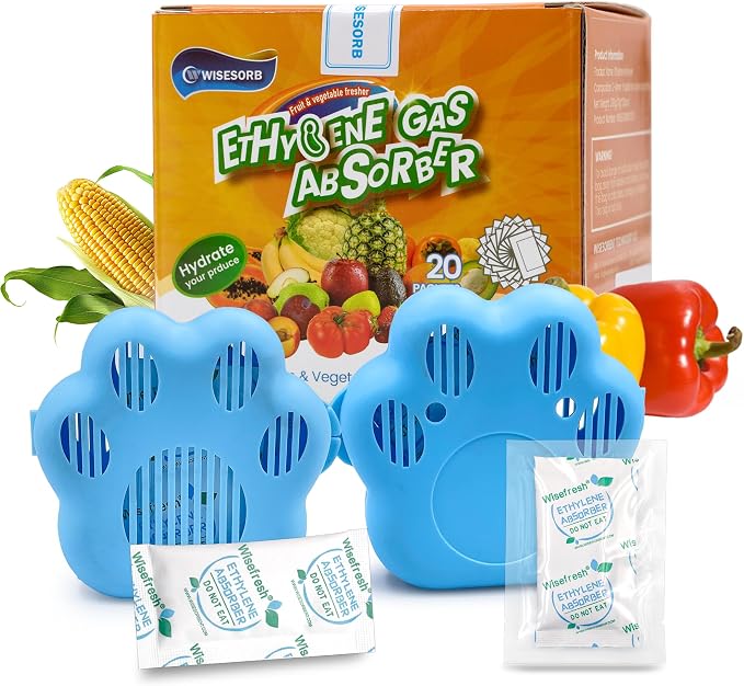 WiseFresh 5 Gram Ethylene Gas Absorber Packet, Vegetable & Fruit Fresh Produce Protector, Food Freshness Extender, Fresh Fruit Preserver, Vegetable Saver (5 Gram, 30Pcs+2 Canisters)