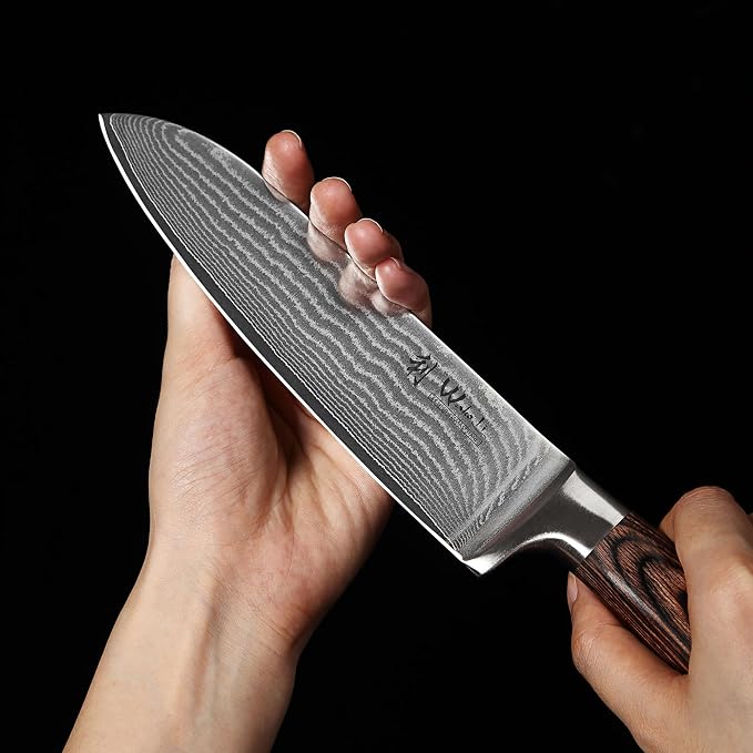 Wakoli EDIB 2-Piece Damascus Kitchen Knife Set – Santoku & Small Santoku with VG10 Core made of 67-Layer Damascus Steel Blades – Professional Chef Knives with Ergonomic Pakkawood Handles in Gift Box
