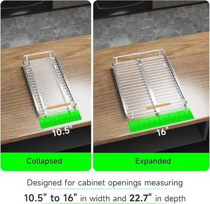 Expandable Pull Out Drawers for Cabinets, Kitchen Cabinet Slide Out Shelves, Adjustable Roll Out Drawers, Stainless Steel, Small 2 Pack, (10.5"-16") W * 22.7"D