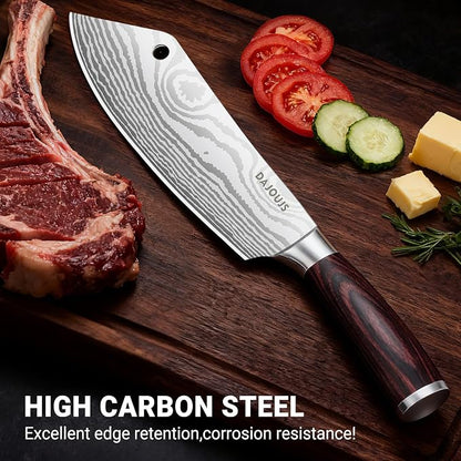 8-Inch Meat Cleaver Butcher Knife - High-Carbon Stainless Steel Professional Cleaver Chefs Knife Cutting Knives with Ergonomic Wood Handle & Gift Box for Cooking