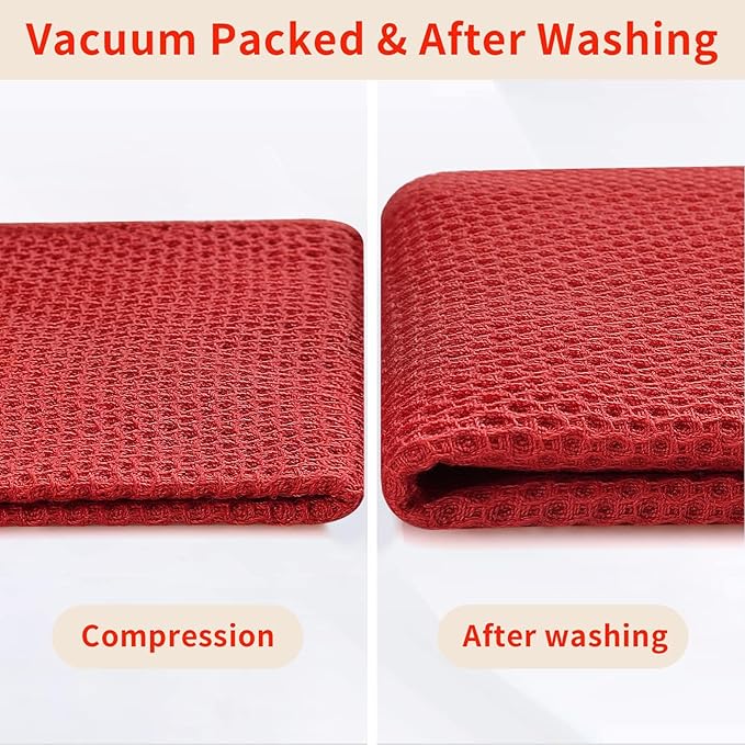 Homaxy 100% Cotton Waffle Weave Kitchen Dish Cloths, Ultra Soft Absorbent Quick Drying Dish Towels, 12 x 12 Inches, 24-Pack, Brick Red