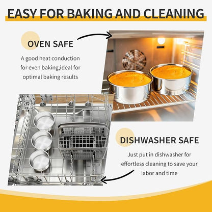 TeamFar 5 Inch Cake Pan Set of 3, Stainless Steel Small Layer Cake Baking Pans Tins, Round Bakeware for Birthday Wedding Party, Non-Toxic & Healthy, Mirror Finish & Dishwasher Safe