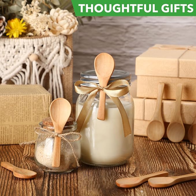 Boao 100 Pcs Small Wooden Spoons, 3.5'' L, Mini Wood Natural Tiny Spoons Wooden Little Teaspoons for Jars Sugar Creamer Honey Spices Salt Kitchen Supplies (Light Brown)