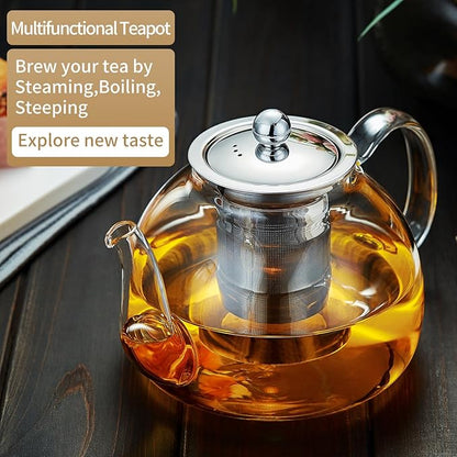 DOPUDO 40OZ (1200ML) Glass Teapot with Infuser Stovetop Safe, Clear Glass Tea Pot Kettle, Borosilicate Tea Pot with Infusers Filter for Loose Tea, Tea Kettle Dishwasher Safe.