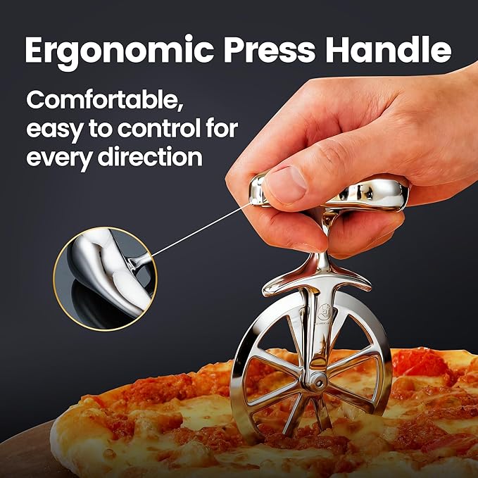 Unicycle Pizza Cutter Wheel, Durable Premium Stainless Steel One-Piece Sharp Blade, Mirror Polished No-Wobble Design, Ergonomic Non-Slip Handle, Easy to Clean Kitchen Gadgets, 5-Year Warranty