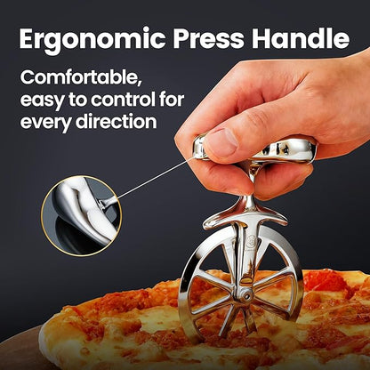 Unicycle Pizza Cutter Wheel, Durable Premium Stainless Steel One-Piece Sharp Blade, Mirror Polished No-Wobble Design, Ergonomic Non-Slip Handle, Easy to Clean Kitchen Gadgets, 5-Year Warranty