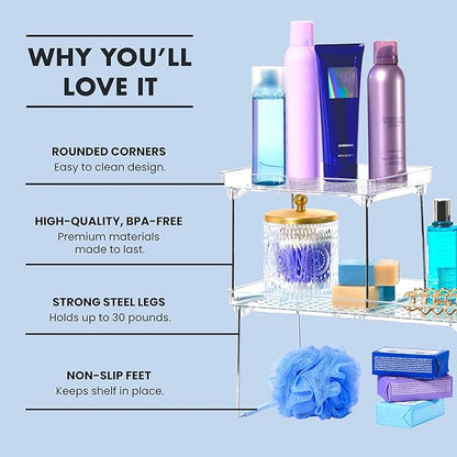 madesmart Stacking Shelf, Small, Vertical Storage with Airflow Holes, Organizer for Spices, Make-Up, Bottles & Jars, Blue