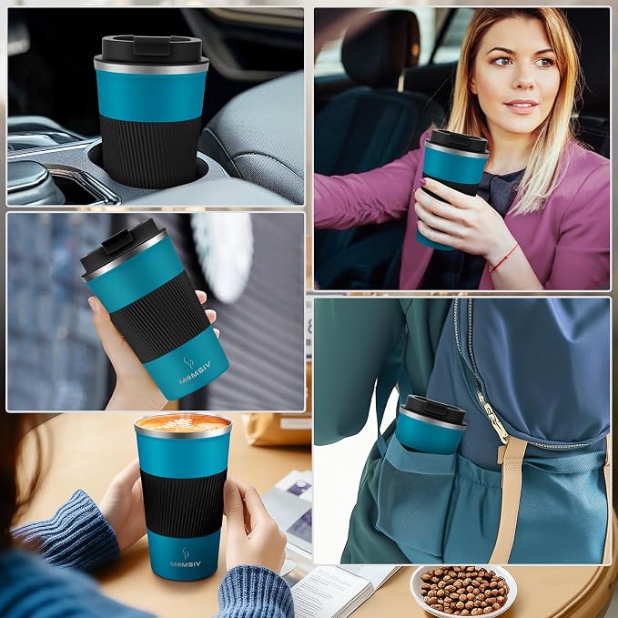 MOMSIV 12oz Travel Mug, Insulated Coffee Cup with Leakproof Lid, Vacuum Stainless Steel Double Walled Reusable Tumbler for Hot and Cold Water Coffee and Tea In Travel and Car
