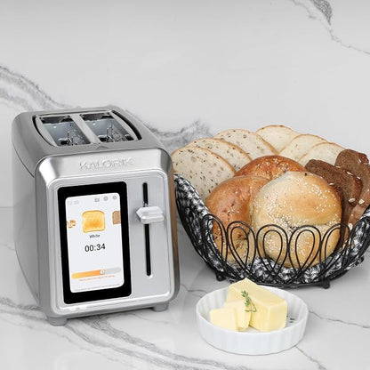 Kalorik Toaster VIVID TOUCH Series 2-Slice with Large High-Resolution Touchscreen and Customizable Cooking Presets by Bread Type, Features Wide Slots and High Lift Lever, 1000-Watts, Stainless Steel