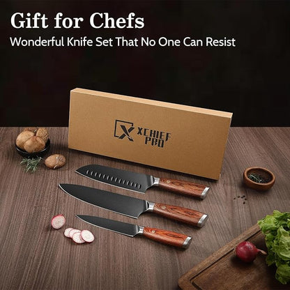 Kitchen Knife Set, 3 Pieces Japanese High Carbon Stainless Steel Chef Cooking Knife Set, Ultra Sharp Professional Chef Santoku Utility Knives (Black)