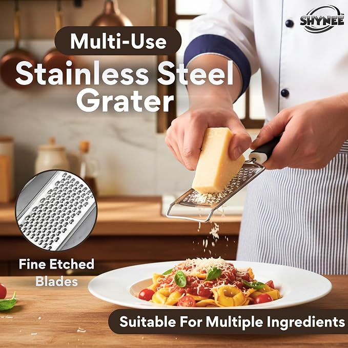 4PCs Kitchen Essentials Set – Premium Quality Lemon Squeezer, Garlic Press, Stainless Steel Whisk, Multi-Use Grater, Cheese Grater – Durable, Easy to Clean Cooking Tools Set for Everyday Meal Prep