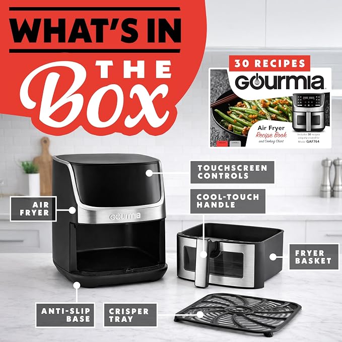 Gourmia Air Fryer - 7 Qt Large Capacity with LED Display, 12 One-Touch Presets, FryForce 360° Technology, Nonstick Dishwasher-Safe Basket & Crisper Tray, Stainless Steel