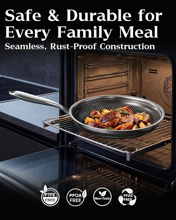 Nonstick Frying Pan with Lid 7-Inch, Durable Stainless Steel Skillet, Induction Cooktop Compatible, PFOA-Free Scratch-Proof, Dishwasher & Oven Safe, Stay-Cool Handle, Silver Kitchen Cookware