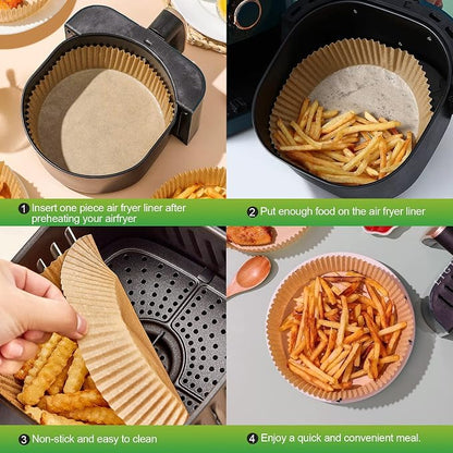 Air Fryer Disposable Paper Liners: 125 PCS 8" Round Parchment Paper, Food Grade Baking Liner for 5-8 QT Airfryer Basket, Waterproof and Oilproof for Easy Cleanup