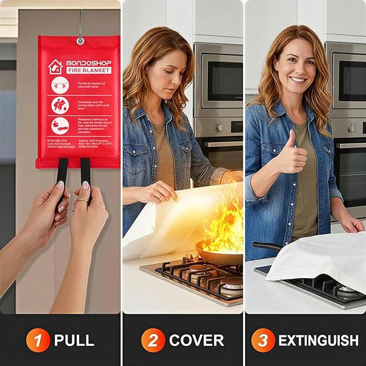 Mondoshop Fire Blanket for Home and Kitchen, 4 Pack, 40" x 40" Coverage | Reusable, High Temperature Resistance, Non-Toxic & Chemical-Free, Compact & Easy to Store, Personal Protection