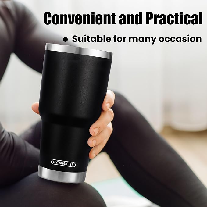 D·S 30 oz Black Tumbler Stainless Steel Double Wall Vacuum Insulated Mug with Straw and Lid, Cleaning Brush for Cold and Hot Beverages