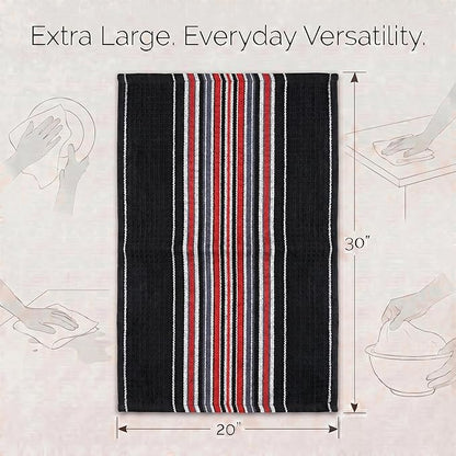 Urban Villa Kitchen Towels Waffle Stripes Dish Towels for Kitchen Black Color Set of 6 Kitchen Towels Highly Absorbent Cotton Over Sized 20X30 in with Mitered Corners Kitchen Hand Tea Towels