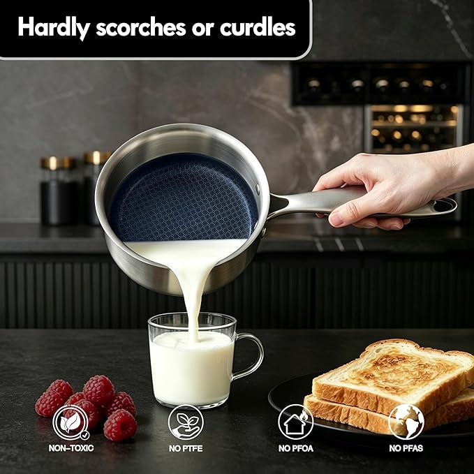 BRASA,Nonstick steel Cookware Sets,Multi-layer Cookware,Ceramic coating,Compatible Gas,Electric & Induction Dishwasher safe (PFOS, PFOA Free) saucepan and frying pan and 6trivet set