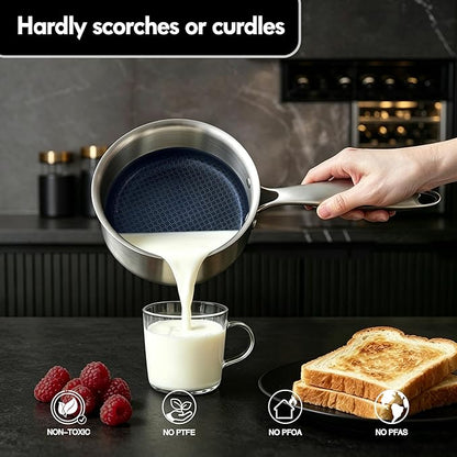 BRASA,Nonstick steel Cookware Sets,Multi-layer Cookware,Ceramic coating,Compatible Gas,Electric & Induction Dishwasher safe (PFOS, PFOA Free) saucepan and frying pan and 6trivet set