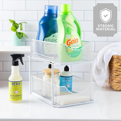 Sorbus 2 Tier Under Sink Bathroom Organizers and Storage, Strong Steel Mesh Sliding Drawers for Enhanced Bathroom Storage Ideal Bathroom Organization and Storage & Under Kitchen Sink Organizer (White)