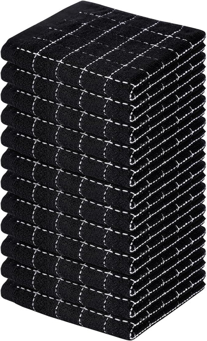 Homaxy 100% Cotton Terry Kitchen Dish Cloths, Ultra Soft and Absorbent Dish Towels for Kitchen, Suitable for Drying and Washing Dishes, 12 Pack, 12 x 12 Inches, Black