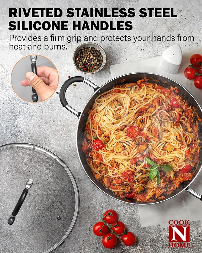 Cook N Home Professional Induction Compatible Marble Nonstick Cookware Set, Pots and Pans Set Includes Saucepans with Lid, Stockpot with Lid, Frying Pans, Heavy Nonstick, 8-Piece, Black/marble