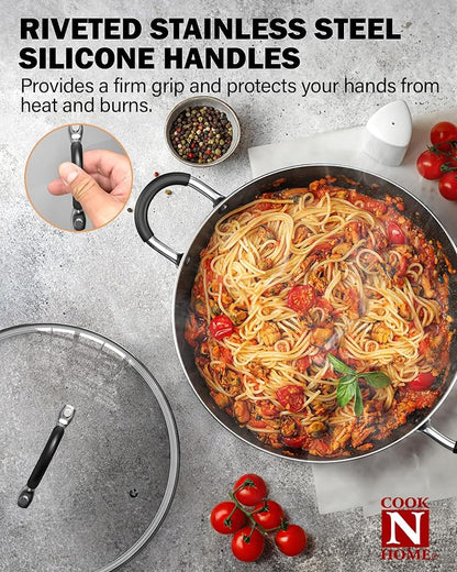 Cook N Home Professional Induction Compatible Marble Nonstick Cookware Set, Pots and Pans Set Includes Saucepans with Lid, Stockpot with Lid, Frying Pans, Heavy Nonstick, 8-Piece, Black/marble
