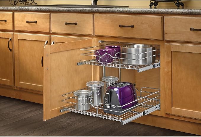 Rev-A-Shelf 5WB2-2122-CR 21 in. W x 22 in. D Base Cabinet Pull-Out 2-Tier Wire Basket, Chrome