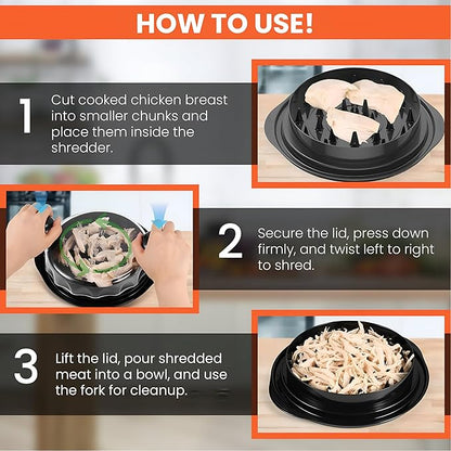 Chicken Shredder Tool Twist Large - 10" Meat Shredder for Chicken Breast, Pork, Beef & Pulled Pork, Visible Meat Grinder Machine with Brush & Fork, Anti-Slip Base, Ergonomic Handle, BPA Free