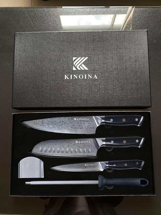 5-Piece Damascus Knife Set - Ultra-Sharp Professional 67-Layer VG10 Core Damascus Chef Knife Set | Includes 8 Inch Chef Knife, Santoku Knife, Kitchen Knife Sharpener, G10 Full Tang Handle