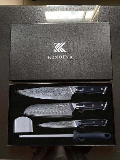 5-Piece Damascus Knife Set - Ultra-Sharp Professional 67-Layer VG10 Core Damascus Chef Knife Set | Includes 8 Inch Chef Knife, Santoku Knife, Kitchen Knife Sharpener, G10 Full Tang Handle
