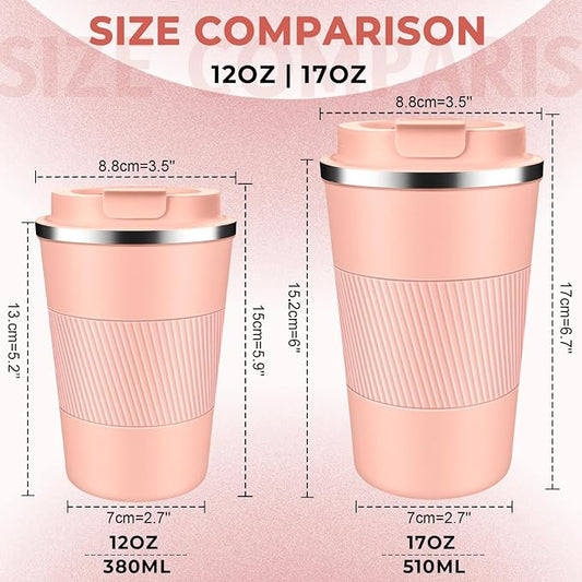 Insulated Coffee Tumbler 12 oz, Stainless Steel Coffee Mug with Lids, Travel Coffee Mug Leak Proof, Double Wall Vacuum Insulated Reusable Coffee Cup, Keep Drinks Hot and Cold (Peach Pink, 12 Ounces)