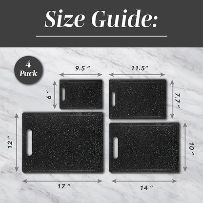 COOK WITH COLOR Non-Slip Cutting Board Set – Kitchen Essentials with Easy Grip Handle for Meat, Veggies, and Fruits, 4 Cutting Boards, Black