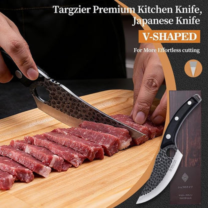 Chef Knife, Kitchen Knife for Boning,Cutting and Chopping,Stainless Steel Japanese Knife,Ergonomic Butcher Knife for Cutting Meat,Vegetables,Kitchen,Camping,Barbecue Meat Knives,Black