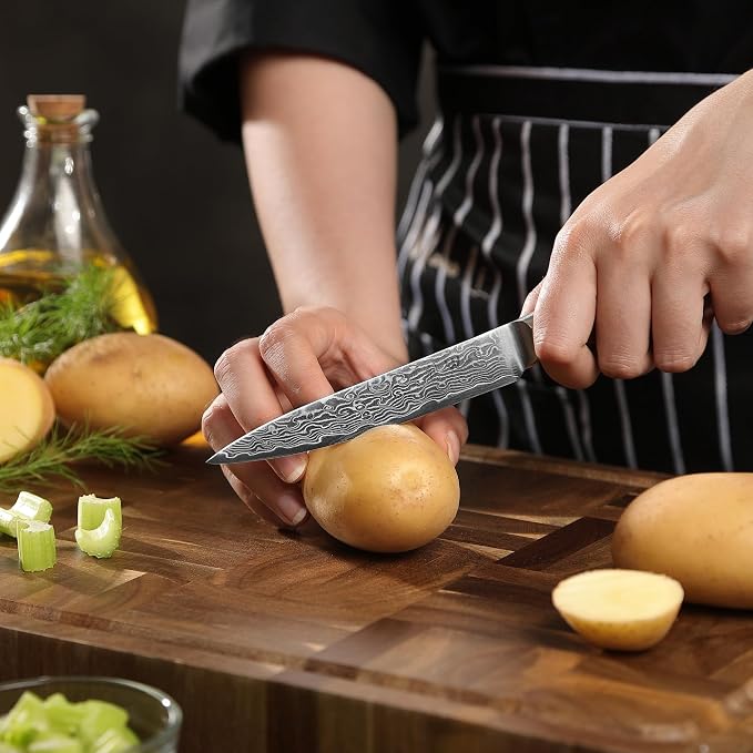Wakoli EDIB Pro Damascus Universal Knife – Japanese Style Kitchen Knife | 4.7-Inch Genuine Damascus Steel Blade with VG10 Core | Ergonomic Pakkawood Handle | Professional Cooking Tool