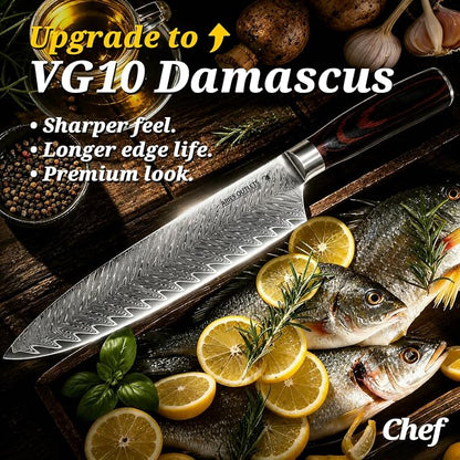 VG10 Damascus Kitchen Knife Set 3PCS, Japanese Chef Knife Set, 67-Layer Forged High Carbon Steel Cooking Knives with Pakkawood Handle Gift Box