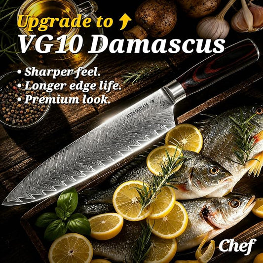 VG10 Damascus Kitchen Knife Set 3PCS, Japanese Chef Knife Set, 67-Layer Forged High Carbon Steel Cooking Knives with Pakkawood Handle Gift Box
