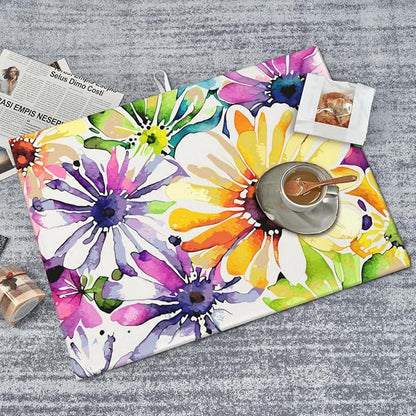Absorbent Dish Drying Mat For Kitchen Counter, Colorful Flowers Microfiber Dish Drying Pad, Kitchen Gadgets For Easy Clean Multi-Use