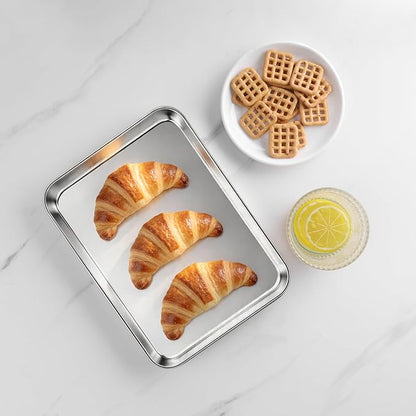 LIANYU Stainless Steel Tray for Baking, 9.2x7” Small Cookie Baking Sheet Pan, Metal Cooking Sheet Tray for Oven, Rust Free & Mirror Finish, Dishwasher Safe, 2 Pack