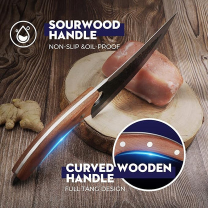 Huusk Knife Japan Kitchen, Upgraded Viking Knives with Sheath Hand Forged Butcher Knife for Meat Cutting Japanese Cooking Meat Cleaver Huusk Chef Knives for Outdoor Camping, BBQ