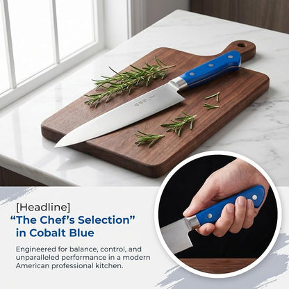 Japanese Chef Knife 10.6 inches, Professional Japanese Knife with Blue Ergonomic Handle for Household or Work